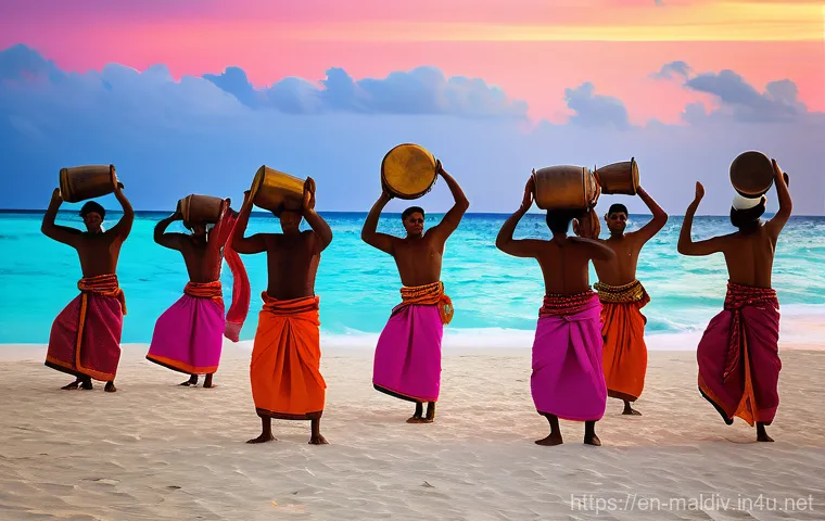 몰디브 전통 춤 디바루 - Prompt 1: The Heartbeat of the Islands at Sunset**