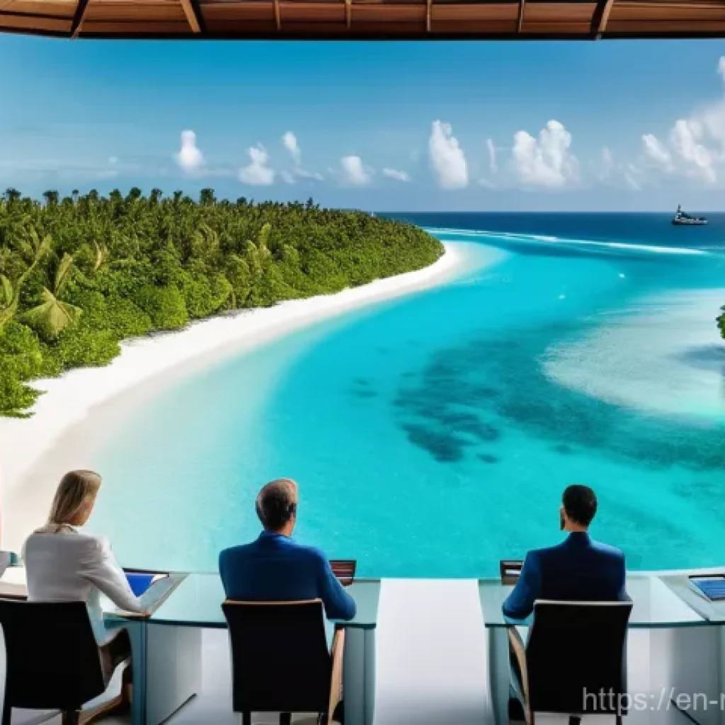 몰디브 국제 행사 유치 - **Image Prompt: Redefining Luxury Business Travel**
An aerial shot showcasing a high-level busin...