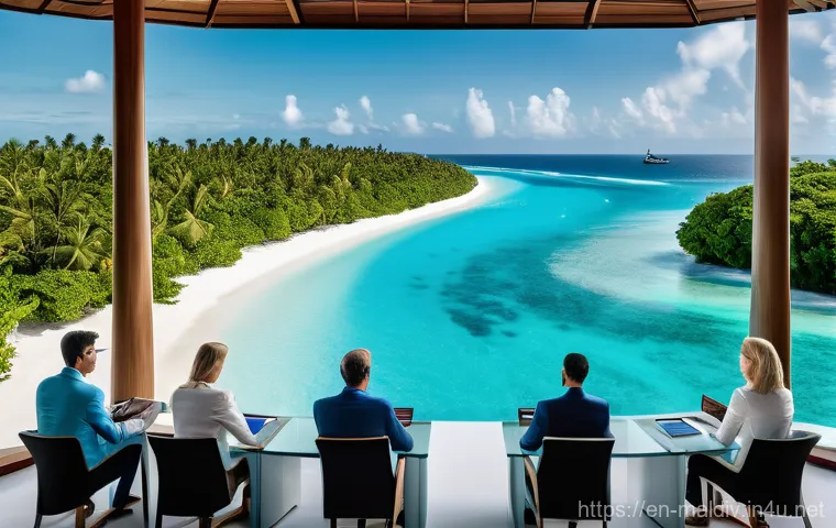 몰디브 국제 행사 유치 - **Image Prompt: Redefining Luxury Business Travel**
    An aerial shot showcasing a high-level busin...
