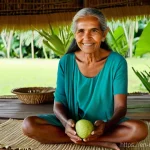 몰디브 전통 의학 - **"Wisdom of the Island Healer"**
    A weathered, elderly Maldivian woman, with deep lines of wisdo...