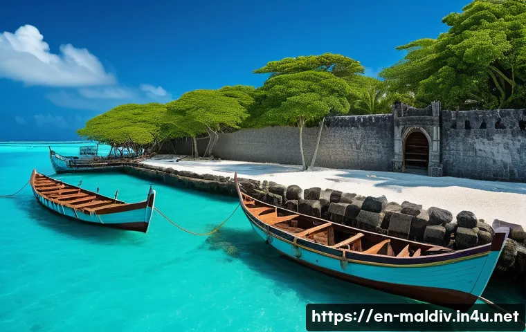 몰디브 포르투갈 점령기 - A detailed 16th-century Portuguese fortification on a coral island in the Maldives, featuring thick ...