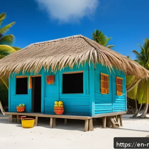 몰디브 디베히 배우기 - A vibrant street scene in a Maldivian island village featuring colorful local market stalls with fre...